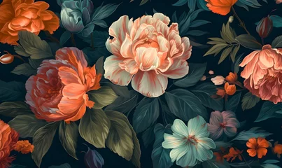 Poster Beautiful dramatic floral wallpaper design. Generative ai © designermetin