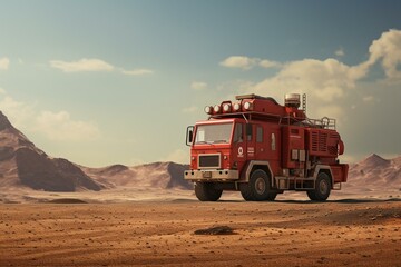 a single firefighter vehicle on a plain surface. Generative AI
