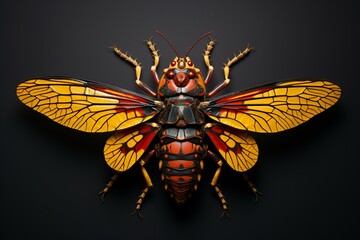 Top-down view of a painted cicada. Generative AI