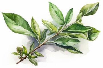 Watercolor illustration of laurel herb. Generative AI