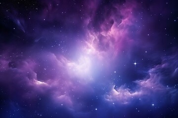 Fototapeta na wymiar Mesmerizing cosmic scene with a vivid purple nebula and shimmering stars. Generative AI