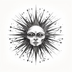 Sun Rays Star Eye Skull Masonic Sign Tattoo Print Stamp