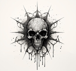 Sun Rays Star Eye Skull Masonic Sign Tattoo Print Stamp
