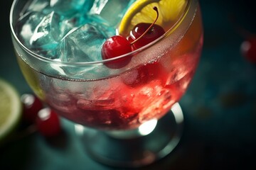 Vibrant, high-res close-up of a refreshing cocktail, ideal for lively design projects. Generative AI