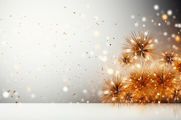 New year, fire work, white color background, copy space, empty space. AI generative
