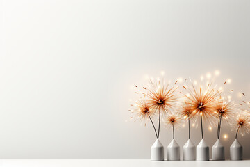 New year, fire work, white color background, copy space, empty space. AI generative