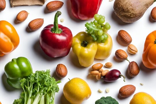 Frisches Gemüse und Obst, Papiertüte mit gesunder Nahrung, Einkaufstasche mit Lebensmitteln