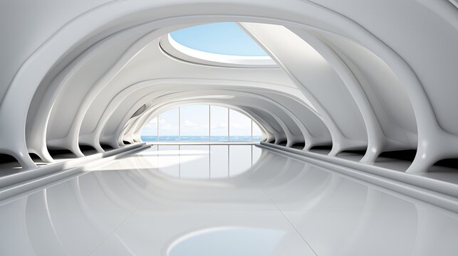 Luxury interior design of a modern building. 3d render of interior of modern office building. 3d illustration