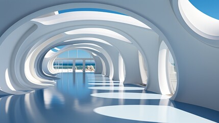 Obraz premium Luxury interior design of a modern building. 3d render of interior of modern office building. 3d illustration