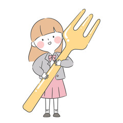 시험 응원 일러스트. 포크를 들고 있는 10대 학생.