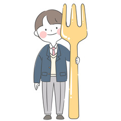 시험 응원 일러스트. 포크를 들고 있는 10대 학생.