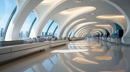 Obraz premium Luxury interior design of a modern building. 3d render of interior of modern office building. 3d illustration