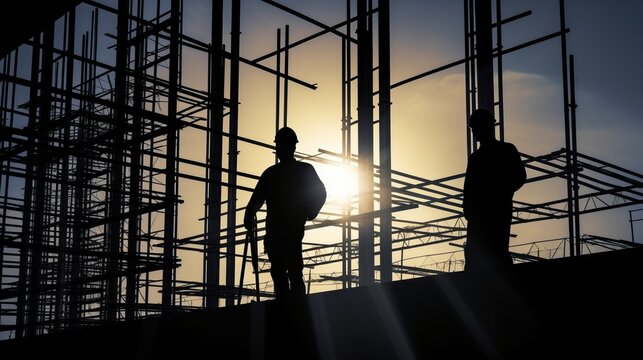 Silhouette of construction industry engineer