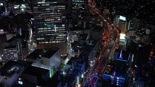 Tokyo city view with Metropolitan Expressway at night.