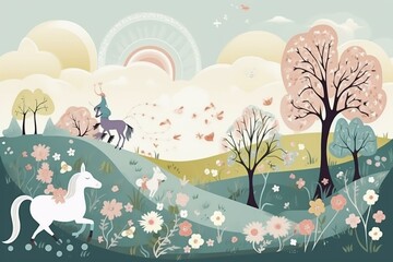Illustration depicting a scene with a spring theme. Generative AI