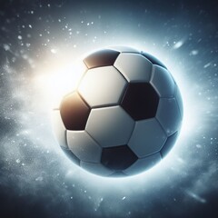 Naklejka premium soccer ball flying in a flash of light, a sparkling flow of space