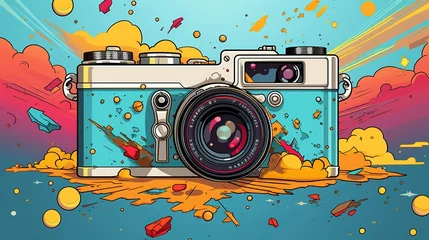 Fotobehang an animated watercolor illustration of a camera. Fantasy concept , Illustration painting. © X-Poser