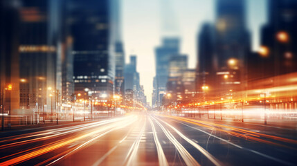 Fototapeta na wymiar cityscape with blurred background and light trails - generative AI