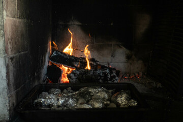 Fire on a fireplace