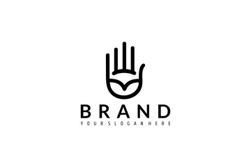 Greeting hand logo, hand palm with line art design style