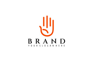 Obraz premium Hand palm logo with simple line art design style