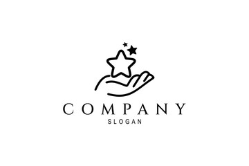 Hand logo with star in line art design style