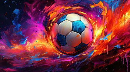 a soccer ball in a colorful and abstract pattern. Fantasy concept , Illustration painting.