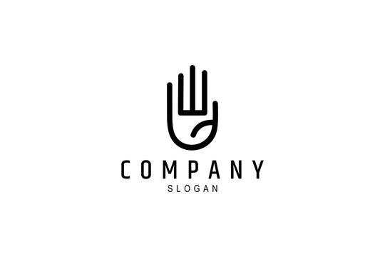 Greeting hand logo with line art design style
