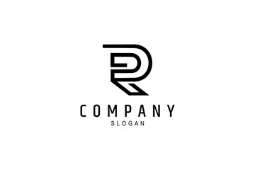 R letter logo design with line art design style