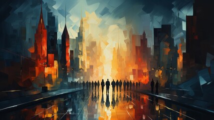 Obraz premium An abstract crowd of people in a city. Generative AI. 