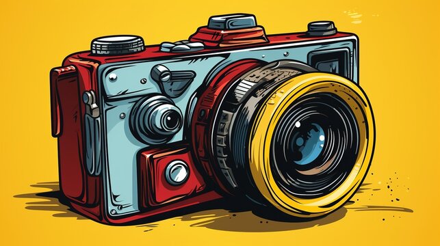 a retro camera on a yellow background. Fantasy concept , Illustration painting.