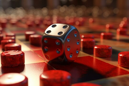 3D board game piece with red dice. Generative AI