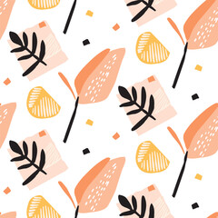Modern scandi floral vector endless pattern. Organic summer gender neutral nature mix paper cut out wallpaper tile.