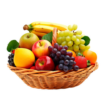 Fresh fruit wicker basket over isolated transparent background