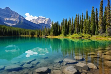 A scenic lake in Banff National Park. Generative AI