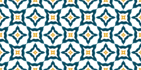 Gordijnen Mediterranean style ceramic tile pattern Ethnic folk ornament Colorful seamless geometric pattern © Darcraft