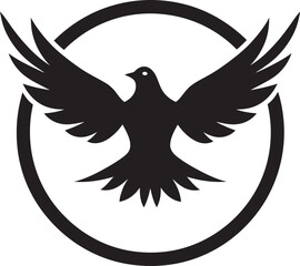 Black Dove Vector Logo with Text and Stars A Symbol of Ambition and Achievement Black Dove Vector Logo with Text and Swirls A Creative and Elegant Design