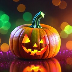 Calabaza de Halloween sobre fondo desenfocado bokeh. 