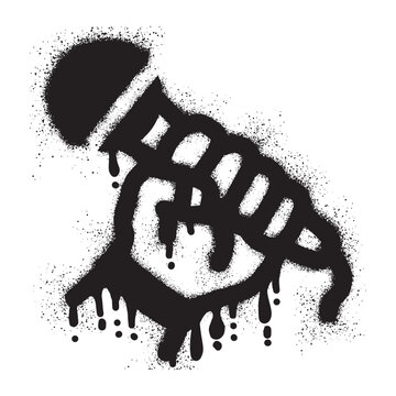Graffiti of a hand holding a microphone with black spray paint