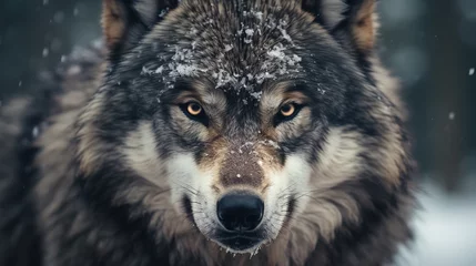 Zelfklevend Fotobehang Portrait shot of an aggressive Wolf  © Vikarest