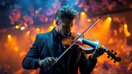 Fototapeta premium Passionate violinist performs mesmerizing symphony