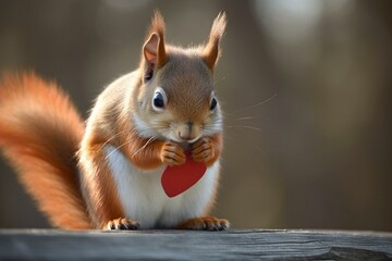 Adorable squirrel adorned with a delightful bow and a lovely heart. Generative AI