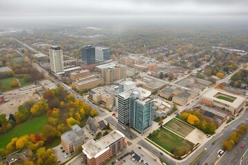 overhead view of Waterloo downtown, in Ontario, Canada. Generative AI - obrazy, fototapety, plakaty