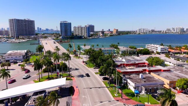Aerial video East 79th Drawbridge Miami FL to Treasure Island