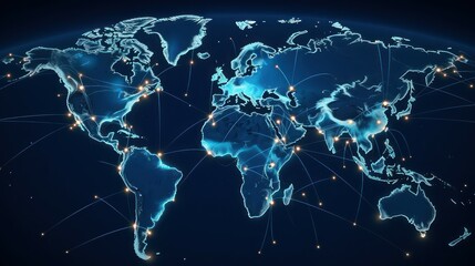 Illustration of the world's 7 continents with modern technology network light effects Vibrant Spectrum of Intense Colors
