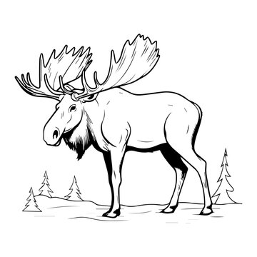 vector silhouette moose on white background, ai generated