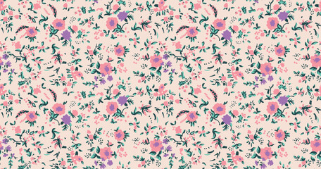 Floral liberty pattern. Plant background for fashion, tapestries, prints. Modern floral design perfect for fashion and decoration - obrazy, fototapety, plakaty