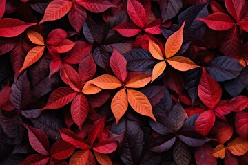 Autumn foliage with dark red leaves, seen from above. Represents the beauty of fall colors. Generative AI