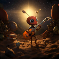 Naklejka premium Ant plays guitar at midnight
