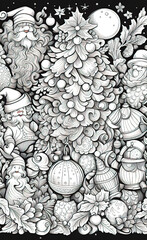 Christmas theme line art doodle cartoon pattern seamless illustration, Merry Christmas